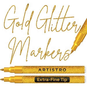 image:imageARTISTRO 2 Glitter Gold Acrylic Paint Markers  07mm Extra FineTip Paint Pens  Perfect for Crafting Art Projects amp MoreGlitter Gold