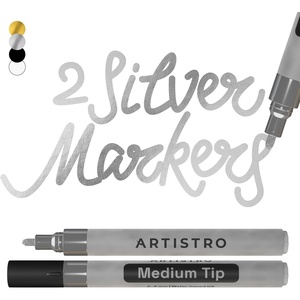 image:imageARTISTRO 2 Glitter Gold Acrylic Paint Markers  07mm Extra FineTip Paint Pens  Perfect for Crafting Art Projects amp MoreSilver