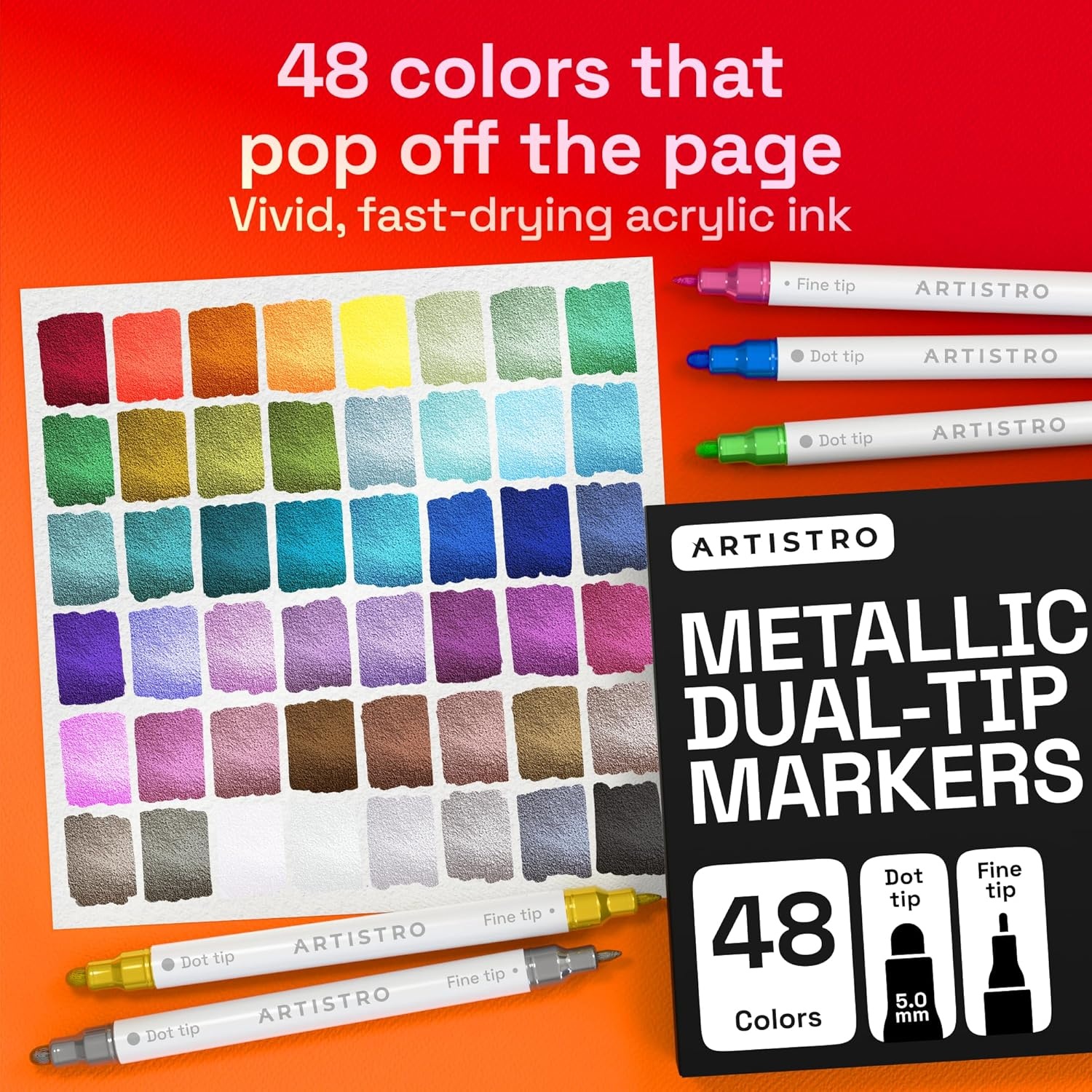 image:imageARTISTRO 12 Gold DualTip Acrylic Paint Markers  Paint Pens Set with Dot amp Fine Tips for Fabric Rock Glass Wood Coloring Books  Arts amp Crafts Gift  Classroom Must Haves amp School Supplies48