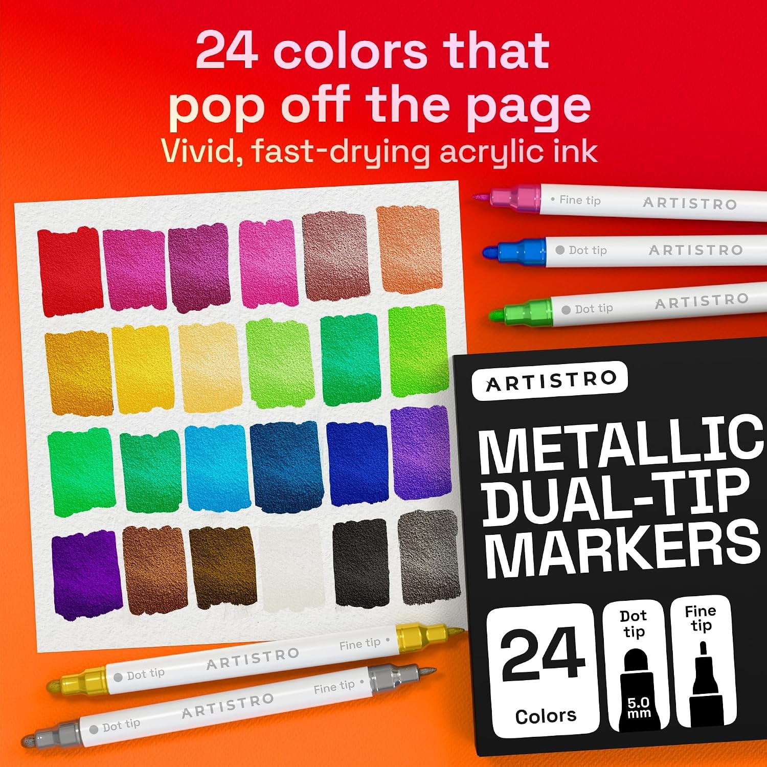 image:imageARTISTRO 12 Gold DualTip Acrylic Paint Markers  Paint Pens Set with Dot amp Fine Tips for Fabric Rock Glass Wood Coloring Books  Arts amp Crafts Gift  Classroom Must Haves amp School Supplies24