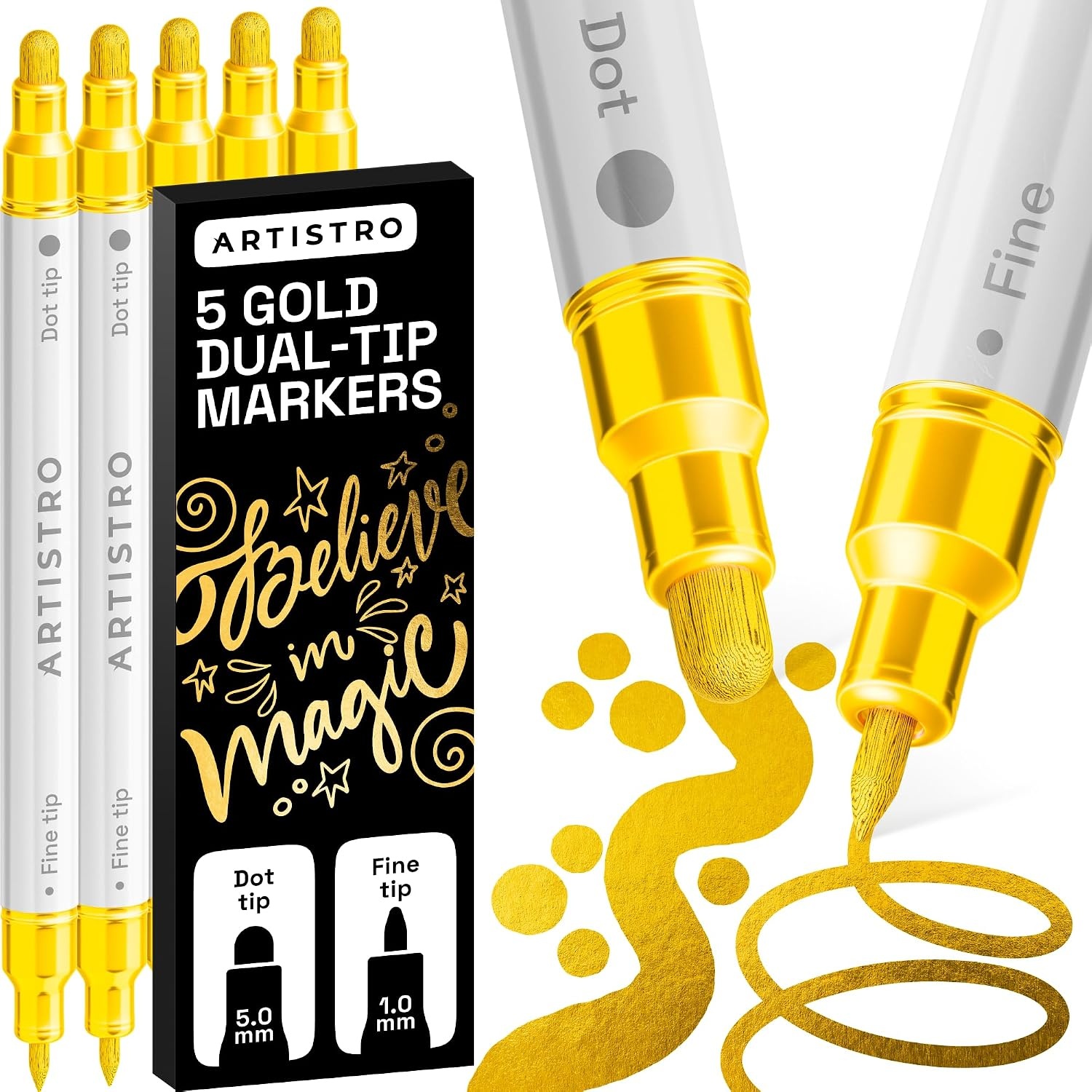 image:imageARTISTRO 12 Gold DualTip Acrylic Paint Markers  Paint Pens Set with Dot amp Fine Tips for Fabric Rock Glass Wood Coloring Books  Arts amp Crafts Gift  Classroom Must Haves amp School Supplies5