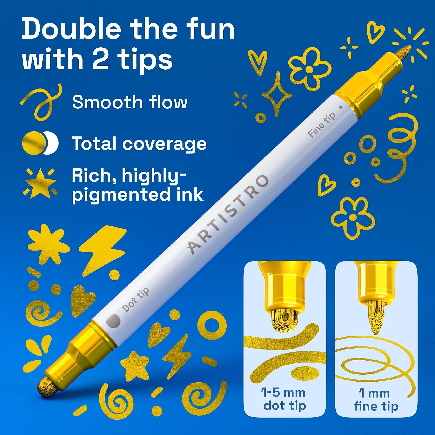 image:imageARTISTRO 12 Gold DualTip Acrylic Paint Markers  Paint Pens Set with Dot amp Fine Tips for Fabric Rock Glass Wood Coloring Books  Arts amp Crafts Gift  Classroom Must Haves amp School Supplies24