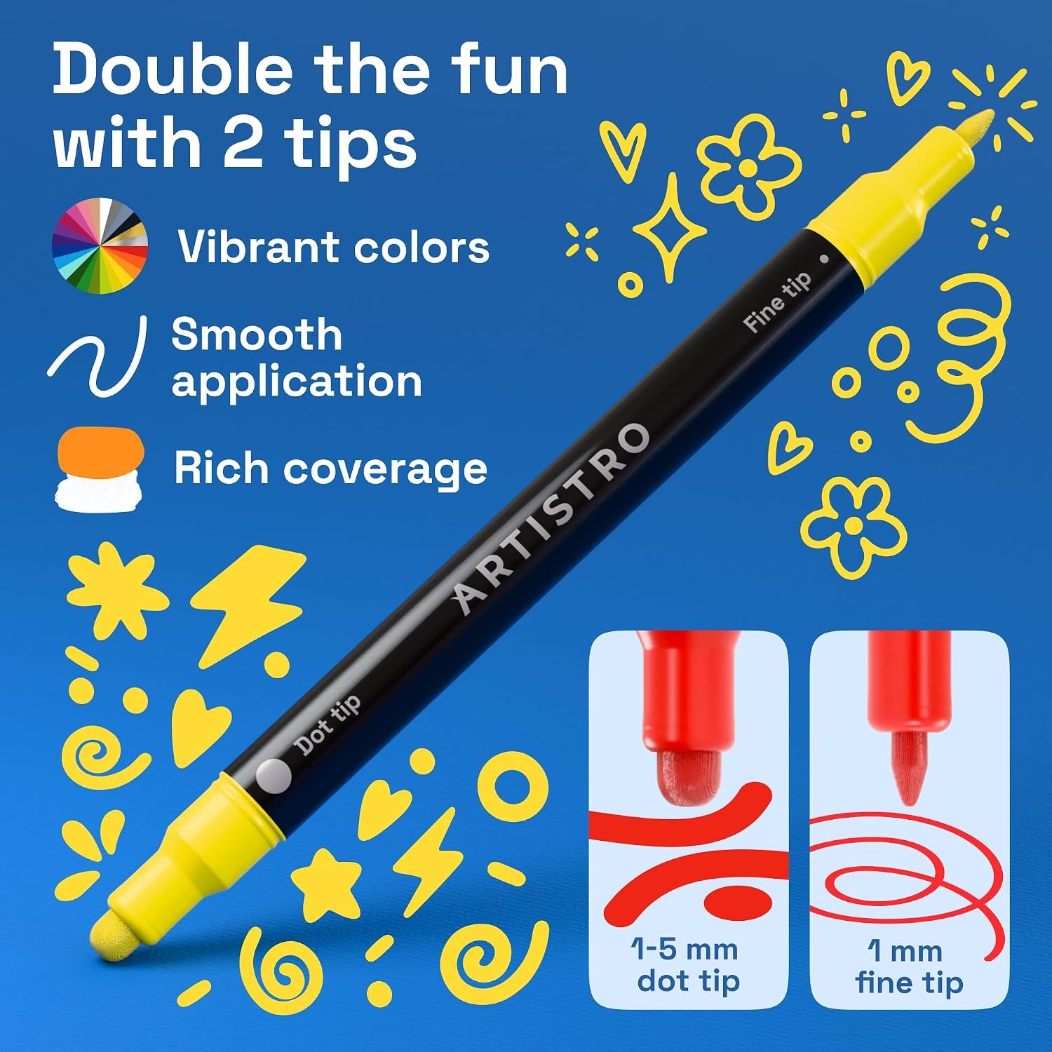 image:imageARTISTRO 12 Gold DualTip Acrylic Paint Markers  Paint Pens Set with Dot amp Fine Tips for Fabric Rock Glass Wood Coloring Books  Arts amp Crafts Gift  Classroom Must Haves amp School Supplies60