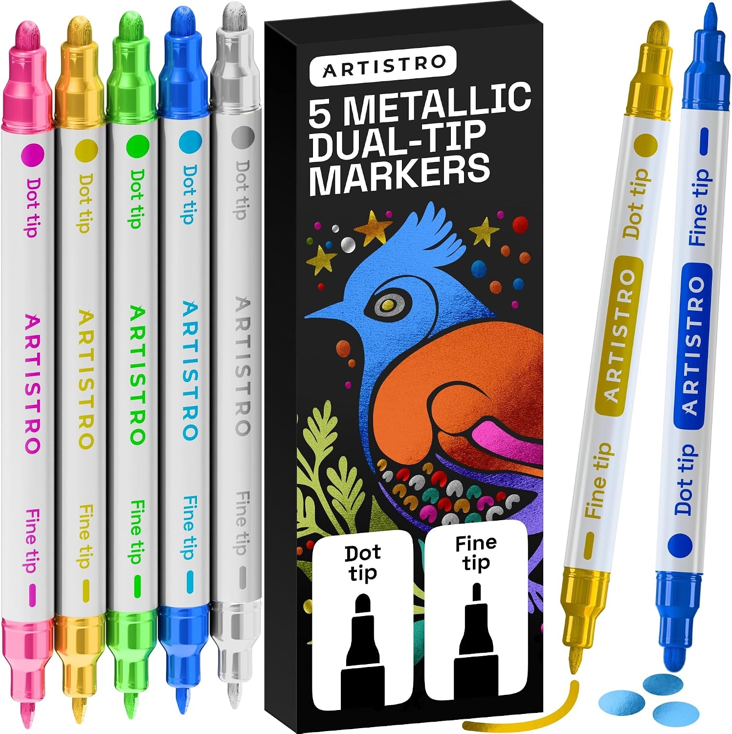 image:imageARTISTRO 12 Gold DualTip Acrylic Paint Markers  Paint Pens Set with Dot amp Fine Tips for Fabric Rock Glass Wood Coloring Books  Arts amp Crafts Gift  Classroom Must Haves amp School Supplies5