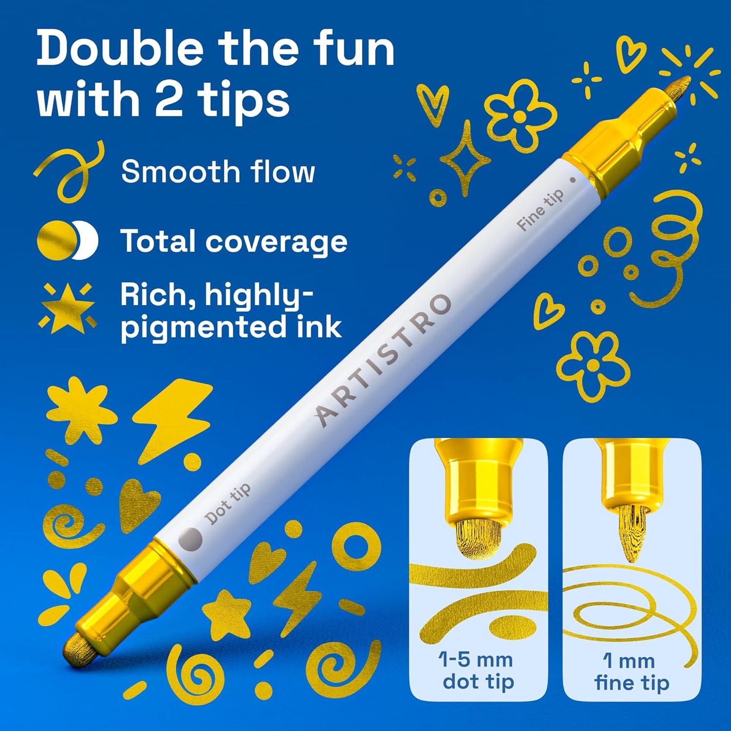image:imageARTISTRO 12 Gold DualTip Acrylic Paint Markers  Paint Pens Set with Dot amp Fine Tips for Fabric Rock Glass Wood Coloring Books  Arts amp Crafts Gift  Classroom Must Haves amp School Supplies12