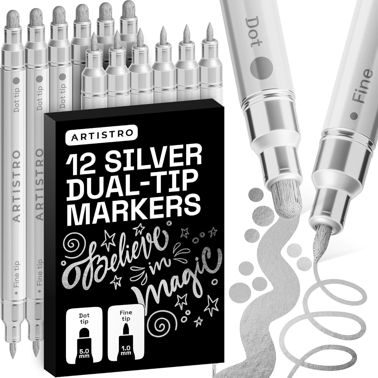 image:imageARTISTRO 12 Gold DualTip Acrylic Paint Markers  Paint Pens Set with Dot amp Fine Tips for Fabric Rock Glass Wood Coloring Books  Arts amp Crafts Gift  Classroom Must Haves amp School Supplies12