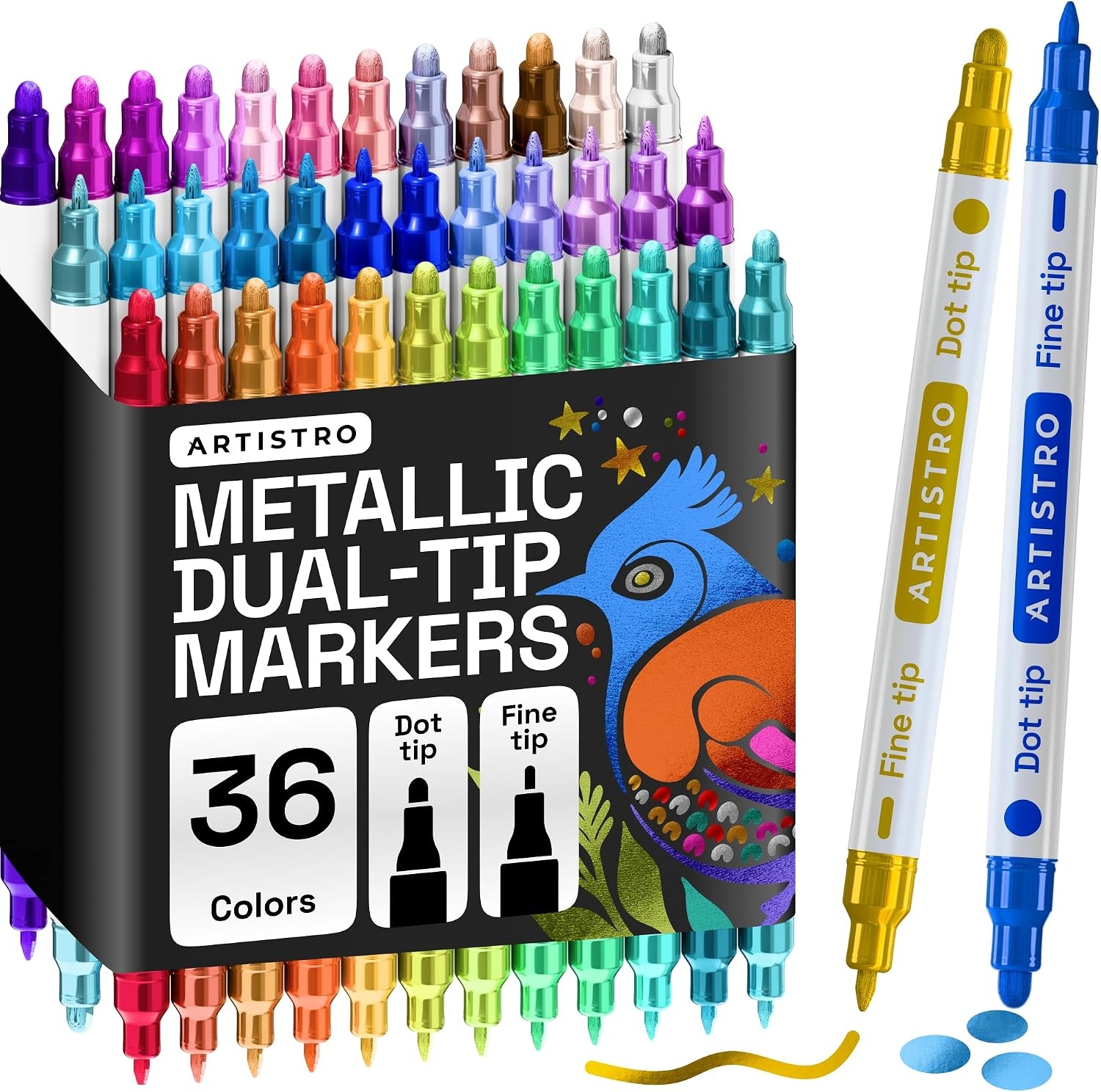 image:imageARTISTRO 12 Gold DualTip Acrylic Paint Markers  Paint Pens Set with Dot amp Fine Tips for Fabric Rock Glass Wood Coloring Books  Arts amp Crafts Gift  Classroom Must Haves amp School Supplies36