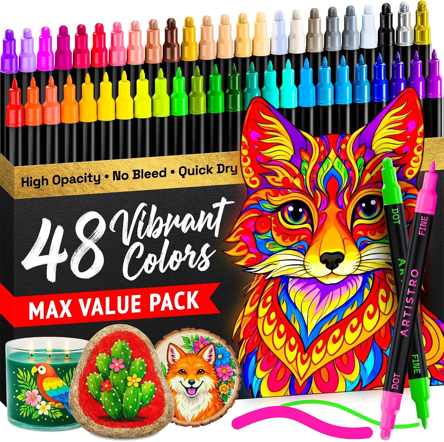 image:imageARTISTRO 12 Gold DualTip Acrylic Paint Markers  Paint Pens Set with Dot amp Fine Tips for Fabric Rock Glass Wood Coloring Books  Arts amp Crafts Gift  Classroom Must Haves amp School Supplies48
