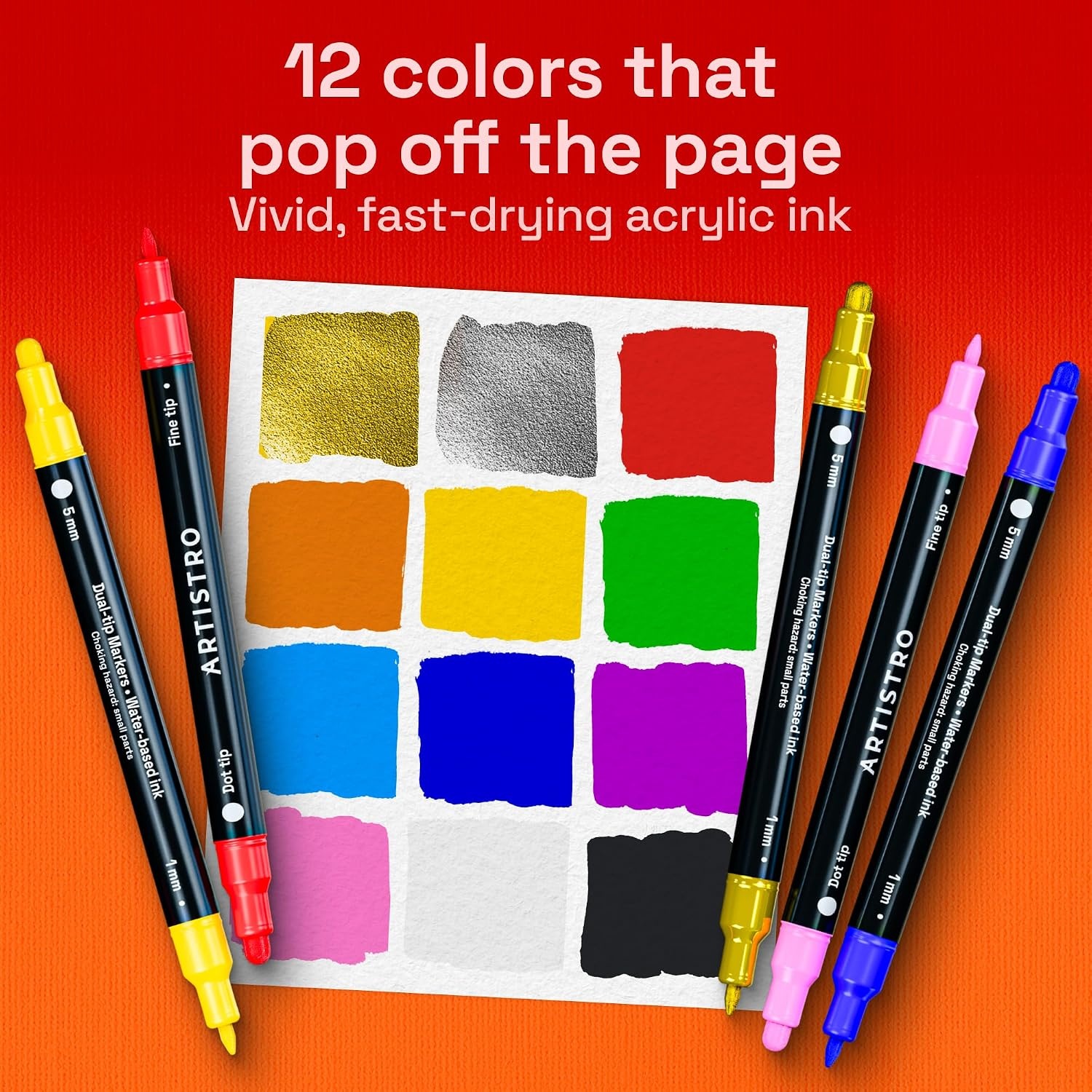 image:imageARTISTRO 12 Gold DualTip Acrylic Paint Markers  Paint Pens Set with Dot amp Fine Tips for Fabric Rock Glass Wood Coloring Books  Arts amp Crafts Gift  Classroom Must Haves amp School Supplies12