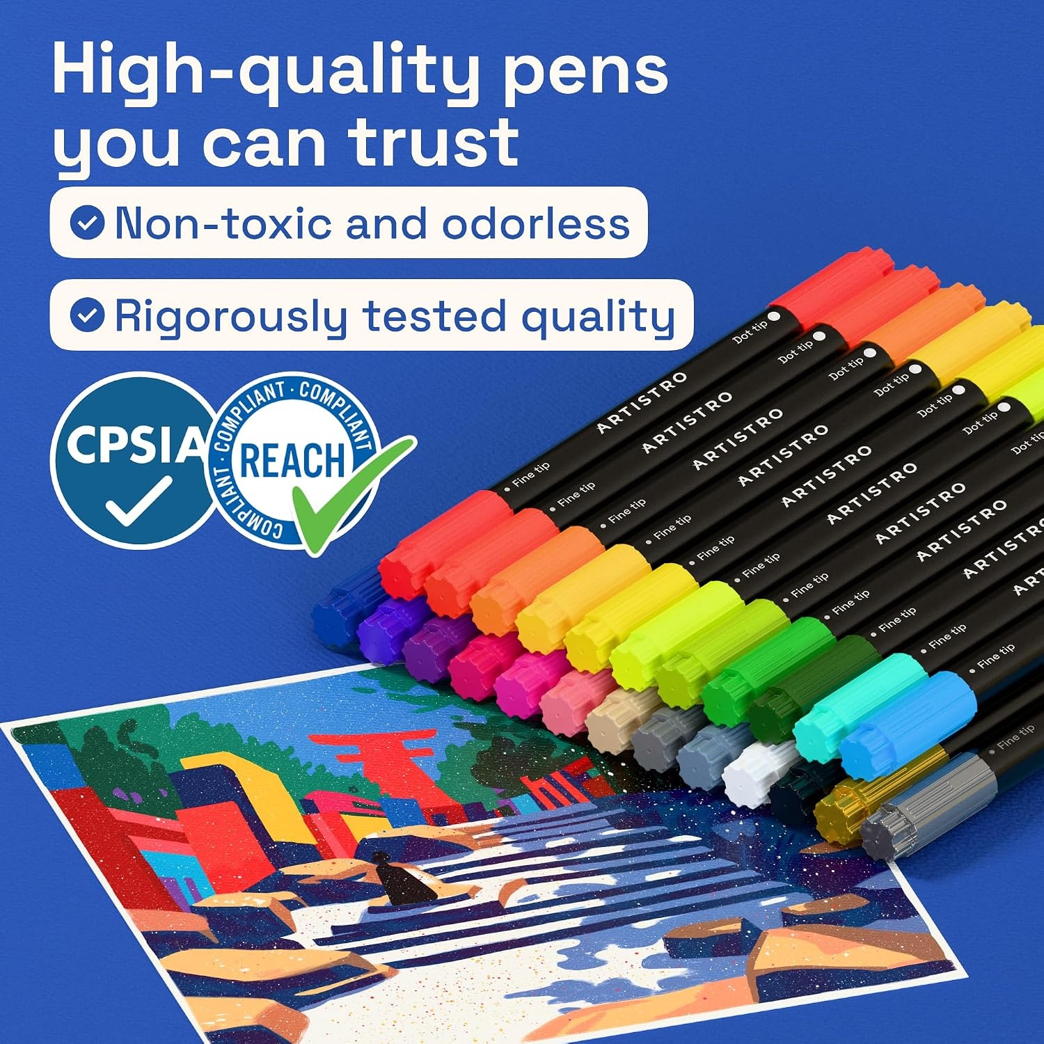image:imageARTISTRO 12 Gold DualTip Acrylic Paint Markers  Paint Pens Set with Dot amp Fine Tips for Fabric Rock Glass Wood Coloring Books  Arts amp Crafts Gift  Classroom Must Haves amp School Supplies24