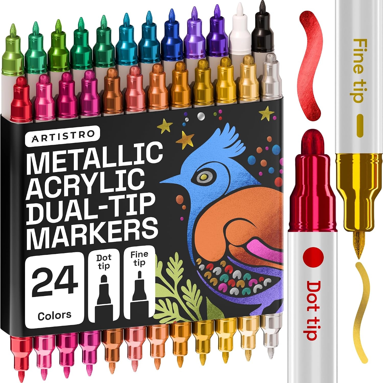 image:imageARTISTRO 12 Gold DualTip Acrylic Paint Markers  Paint Pens Set with Dot amp Fine Tips for Fabric Rock Glass Wood Coloring Books  Arts amp Crafts Gift  Classroom Must Haves amp School Supplies24