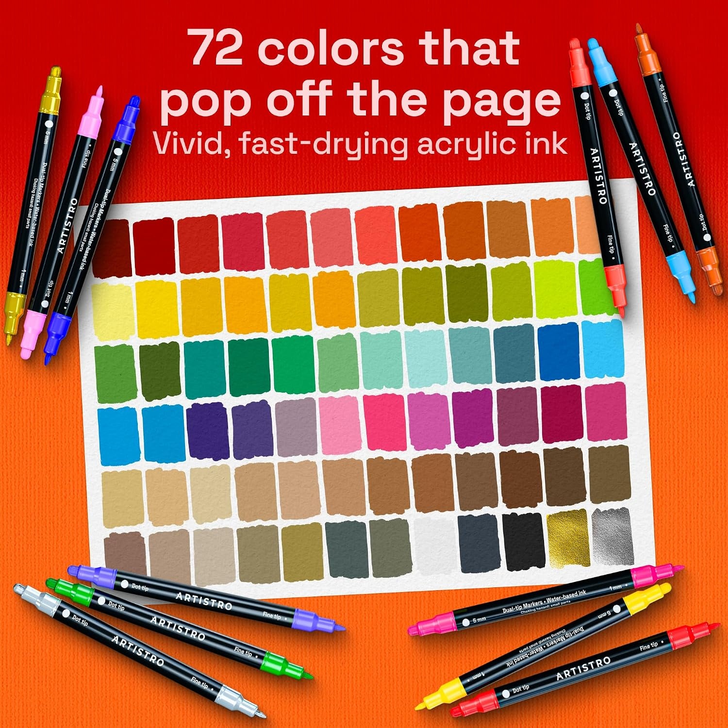 image:imageARTISTRO 12 Gold DualTip Acrylic Paint Markers  Paint Pens Set with Dot amp Fine Tips for Fabric Rock Glass Wood Coloring Books  Arts amp Crafts Gift  Classroom Must Haves amp School Supplies72