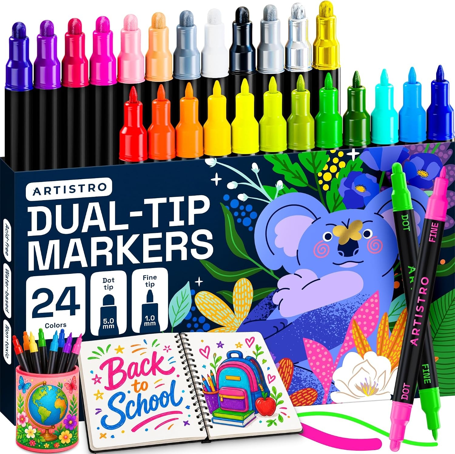 image:imageARTISTRO 12 Gold DualTip Acrylic Paint Markers  Paint Pens Set with Dot amp Fine Tips for Fabric Rock Glass Wood Coloring Books  Arts amp Crafts Gift  Classroom Must Haves amp School Supplies24