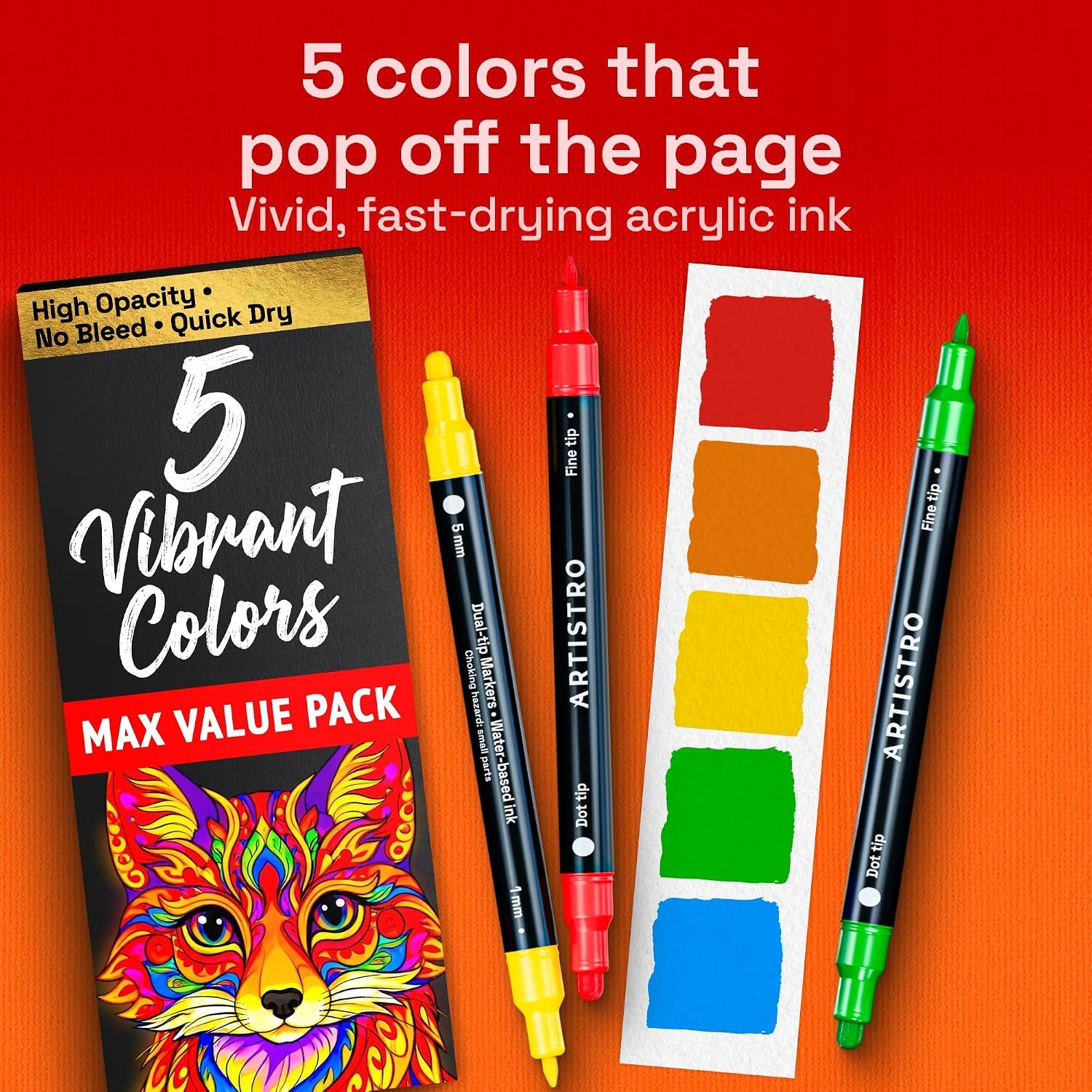 image:imageARTISTRO 12 Gold DualTip Acrylic Paint Markers  Paint Pens Set with Dot amp Fine Tips for Fabric Rock Glass Wood Coloring Books  Arts amp Crafts Gift  Classroom Must Haves amp School Supplies5