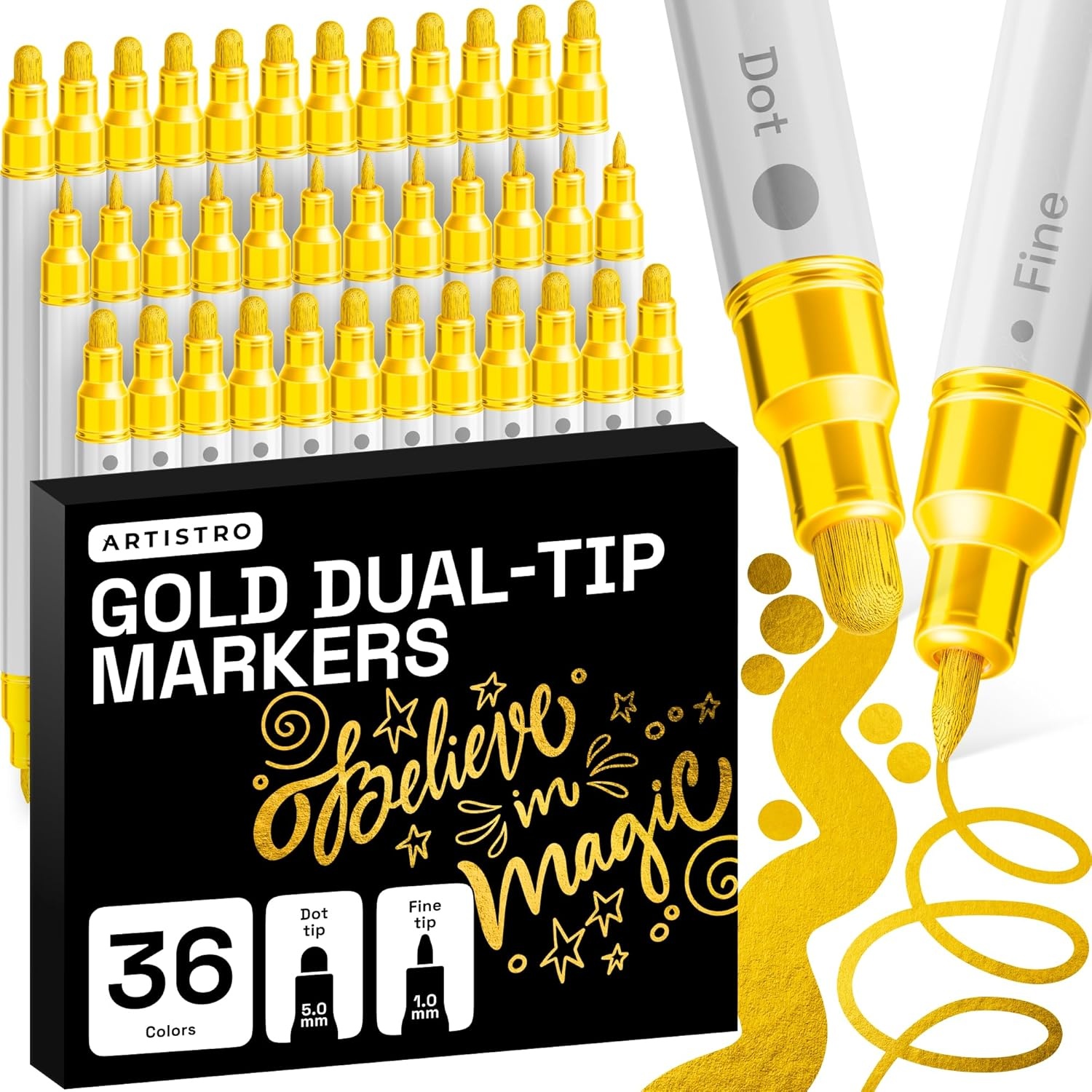 image:imageARTISTRO 12 Gold DualTip Acrylic Paint Markers  Paint Pens Set with Dot amp Fine Tips for Fabric Rock Glass Wood Coloring Books  Arts amp Crafts Gift  Classroom Must Haves amp School Supplies36