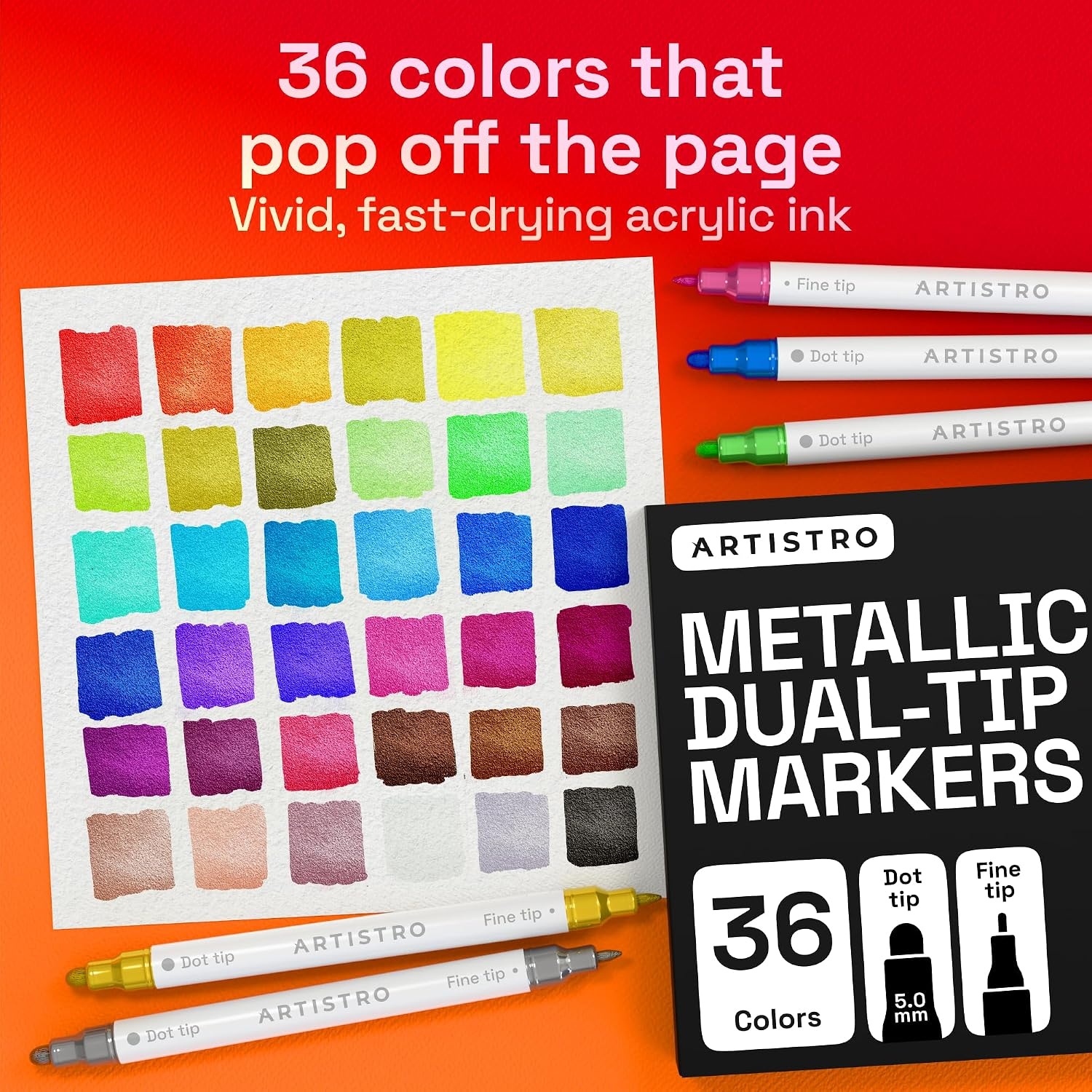 image:imageARTISTRO 12 Gold DualTip Acrylic Paint Markers  Paint Pens Set with Dot amp Fine Tips for Fabric Rock Glass Wood Coloring Books  Arts amp Crafts Gift  Classroom Must Haves amp School Supplies36