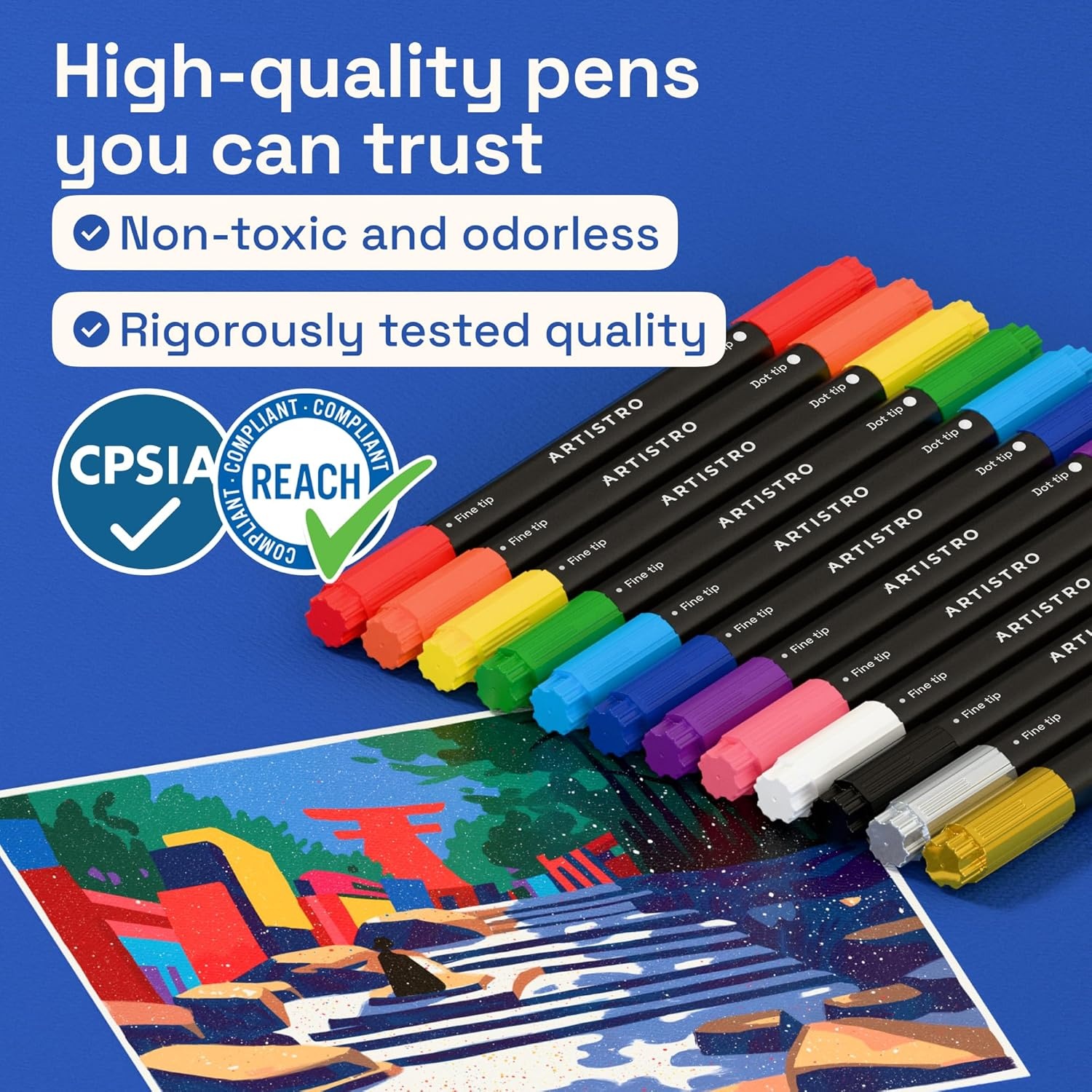image:imageARTISTRO 12 Gold DualTip Acrylic Paint Markers  Paint Pens Set with Dot amp Fine Tips for Fabric Rock Glass Wood Coloring Books  Arts amp Crafts Gift  Classroom Must Haves amp School Supplies12