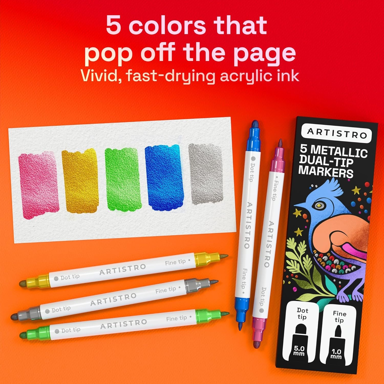 image:imageARTISTRO 12 Gold DualTip Acrylic Paint Markers  Paint Pens Set with Dot amp Fine Tips for Fabric Rock Glass Wood Coloring Books  Arts amp Crafts Gift  Classroom Must Haves amp School Supplies5