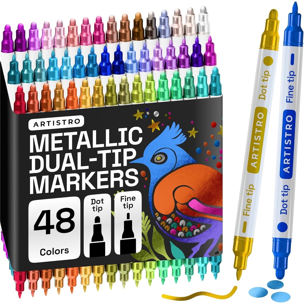 image:imageARTISTRO 12 Gold DualTip Acrylic Paint Markers  Paint Pens Set with Dot amp Fine Tips for Fabric Rock Glass Wood Coloring Books  Arts amp Crafts Gift  Classroom Must Haves amp School Supplies48