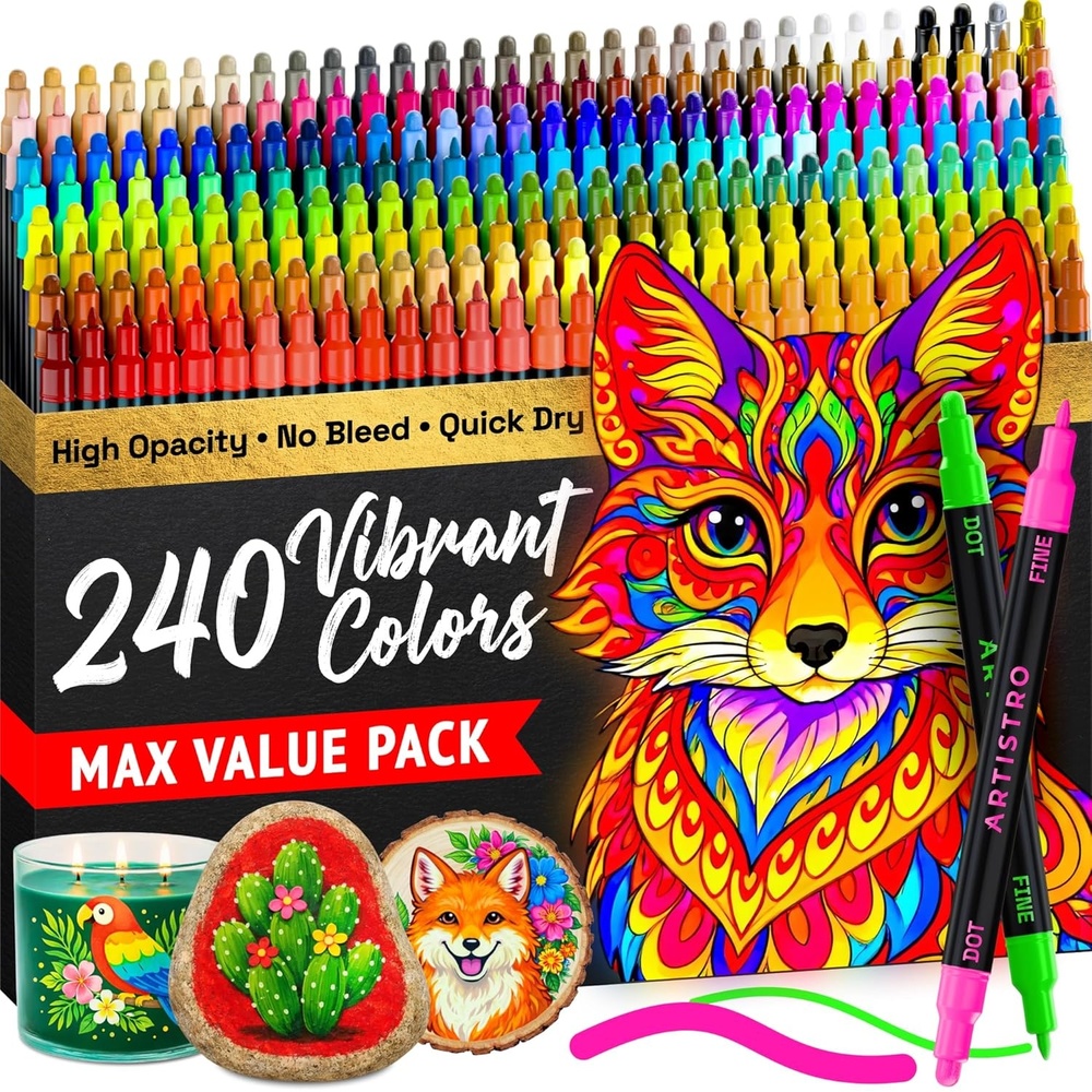 image:imageARTISTRO 12 Gold DualTip Acrylic Paint Markers  Paint Pens Set with Dot amp Fine Tips for Fabric Rock Glass Wood Coloring Books  Arts amp Crafts Gift  Classroom Must Haves amp School Supplies240