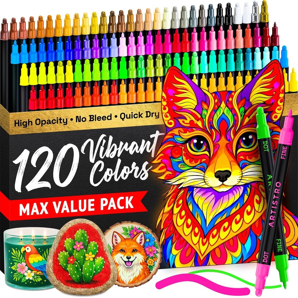 image:imageARTISTRO 12 Gold DualTip Acrylic Paint Markers  Paint Pens Set with Dot amp Fine Tips for Fabric Rock Glass Wood Coloring Books  Arts amp Crafts Gift  Classroom Must Haves amp School Supplies120