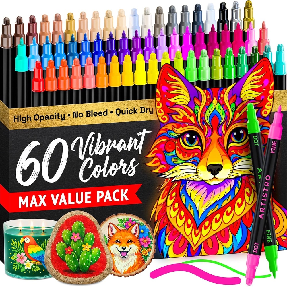 image:imageARTISTRO 12 Gold DualTip Acrylic Paint Markers  Paint Pens Set with Dot amp Fine Tips for Fabric Rock Glass Wood Coloring Books  Arts amp Crafts Gift  Classroom Must Haves amp School Supplies60