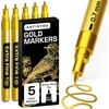 image:imageARTISTRO 5 Gold Paint Pen for Rock Glass Ceramic Wood Tire Fabric Metal Canvas Marking Painting  Set of 5 Acrylic Paint Markers Waterbased  Jumbo TipGold