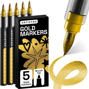 image:imageARTISTRO 5 Gold Paint Pen for Rock Glass Ceramic Wood Tire Fabric Metal Canvas Marking Painting  Set of 5 Acrylic Paint Markers Waterbased  Jumbo TipGold