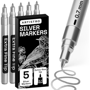 image:imageARTISTRO 5 Gold Paint Pen for Rock Glass Ceramic Wood Tire Fabric Metal Canvas Marking Painting  Set of 5 Acrylic Paint Markers Waterbased  Jumbo TipSilver